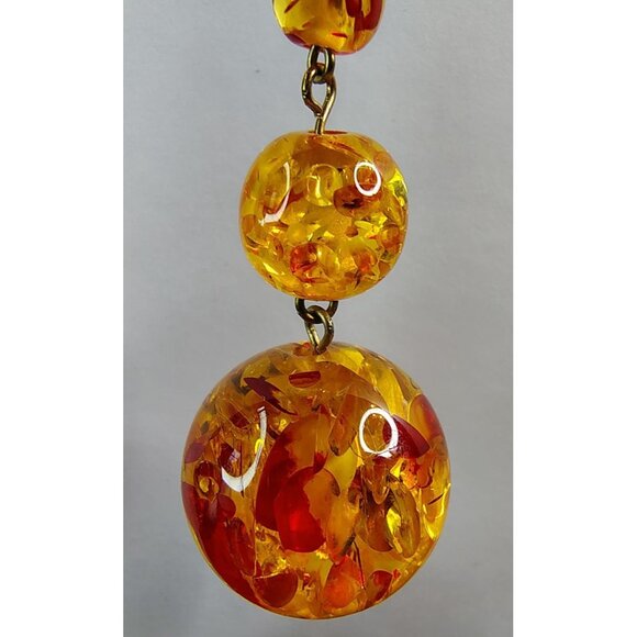 Faux Amber Resin Dangle 3 Ball Drop Earrings French Hooks Retro Boho Vibes - Picture 3 of 3